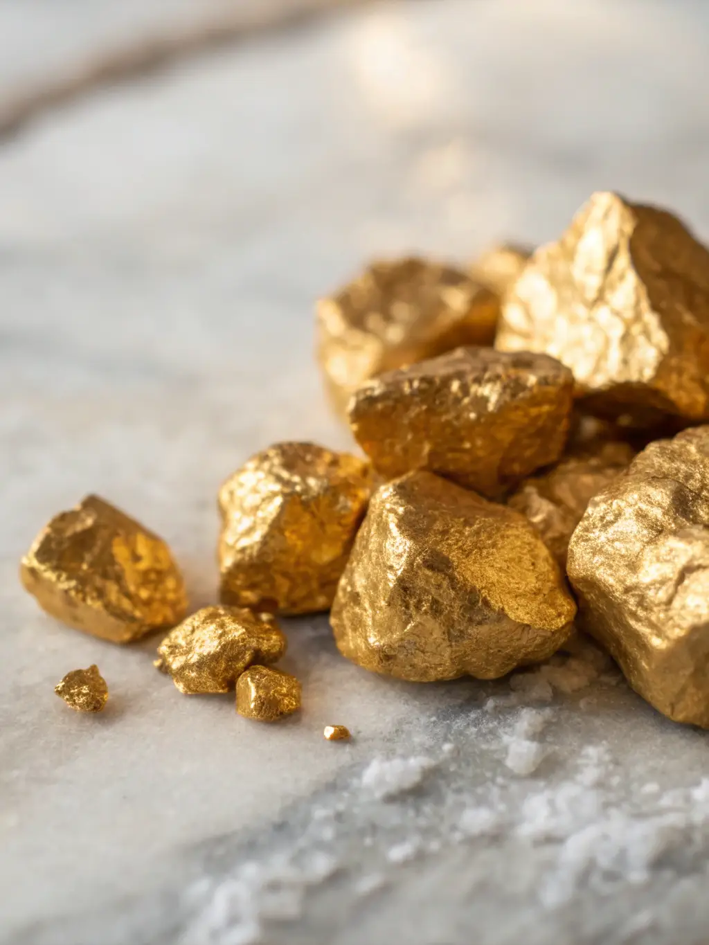 A high-resolution image showcasing a collection of raw gold dust and small gold nuggets of varying sizes, displayed in a traditional African woven basket, highlighting their natural origin and texture.